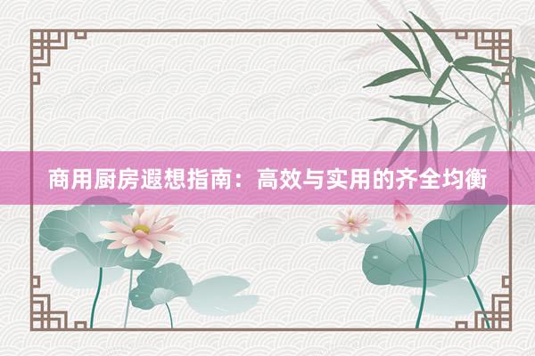 商用厨房遐想指南：高效与实用的齐全均衡